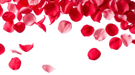 Rose flower petals flying isolated on transparent background