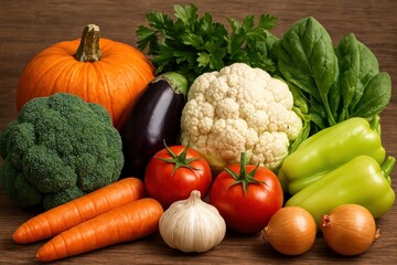 Fresh vibrant organic vegetables assortment.