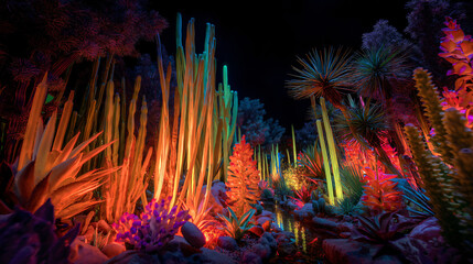 Neon Desert Dreams: A vibrant dreamscape of neon-lit cacti and desert flora, creating an ethereal and mesmerizing visual experience.