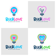 Set of Bulb Love logo design concept vector. Love Bulb Logo Design Template. Creative Symbol. Icon