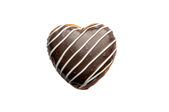 a heart shaped donut with chocolate and white stripes
