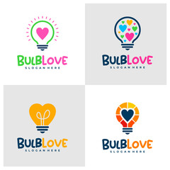 Set of Bulb Love logo design concept vector. Love Bulb Logo Design Template. Creative Symbol. Icon
