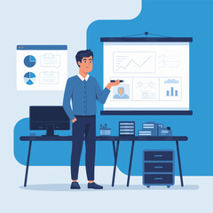 businessman presentation company bar chart design illustration flat on office background