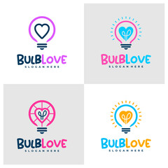Set of Bulb Love logo design concept vector. Love Bulb Logo Design Template. Creative Symbol. Icon