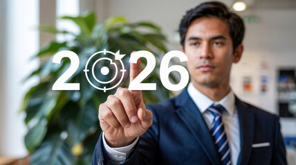 Businessperson interacting with a projected 2026 target.