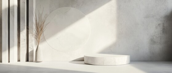 Empty white concrete pedestal in a modern room