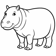 Obraz premium Cute Hippopotamus Illustration . Black and White Line Drawing