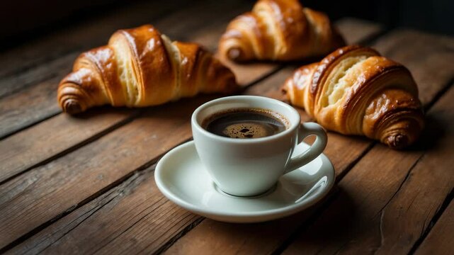 Morning meal of fresh brioches paired with a cup of coffee.
