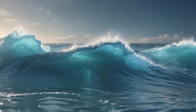 Abstract dreamy blue waves, blurred, serene atmosphere, fluid, light