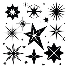 Sparkle Star Icon Set - Vector Stock Illustration. Different forms of stars, constellations, galaxies
