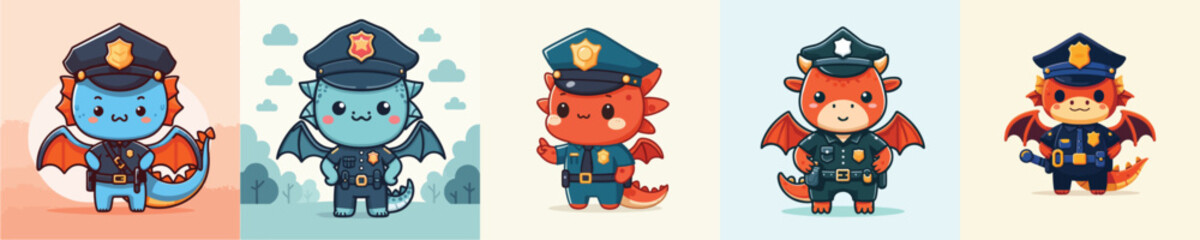 cute dragon vector in police costume