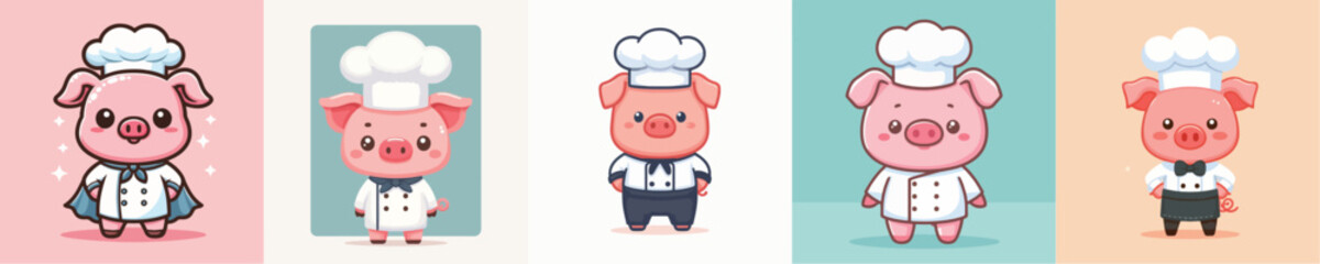 cute pig vector in chef costume