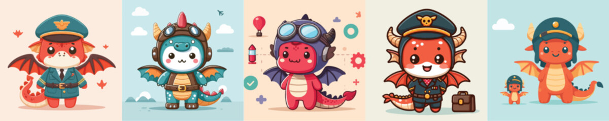 cute dragon vector in pilot costume