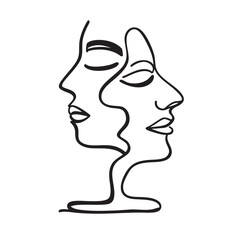 Dual Emotional Faces &ndash; Abstract Line Art Vector