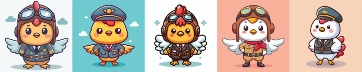 cute chicken vector in pilot costume