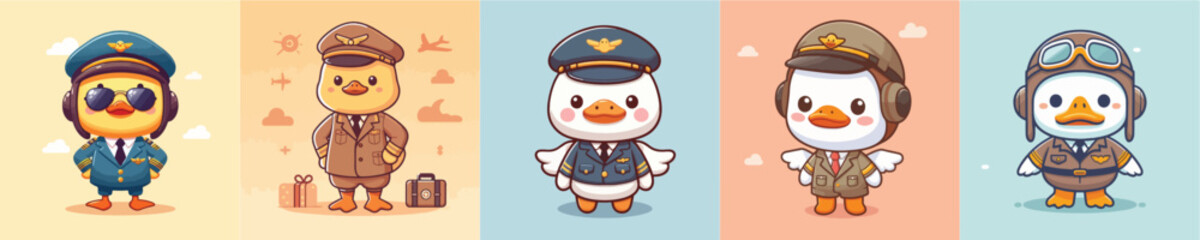 cute duck vector in pilot costume
