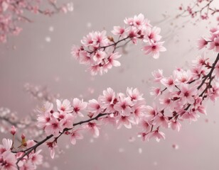 Obraz premium Delicate pink sakura petals drift on a gentle breeze, soft focus background , pretty, design, romantic