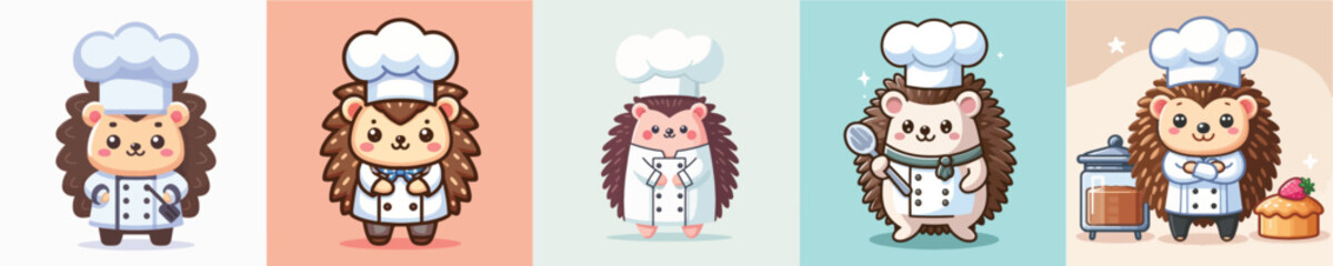 cute hedgehog vector in chef costume