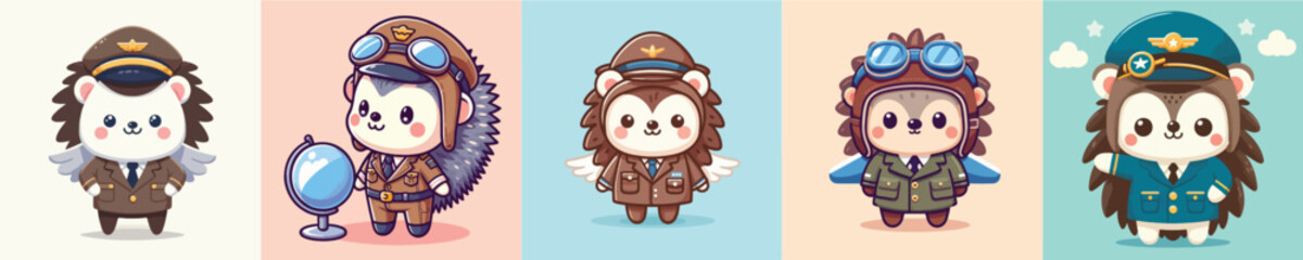 cute hedgehog vector in pilot costume