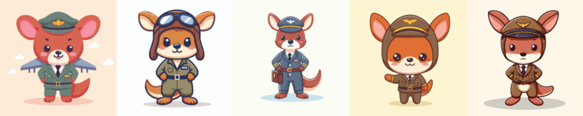 cute kangaroo vector in pilot costume
