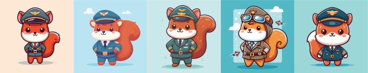 cute squirrel vector in pilot costume