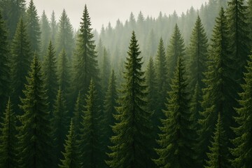 Fototapeta premium Lush evergreen forest landscape view.