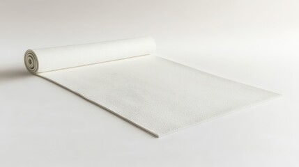 Fototapeta premium Rolled white yoga mat on smooth surface, ideal for fitness sessions