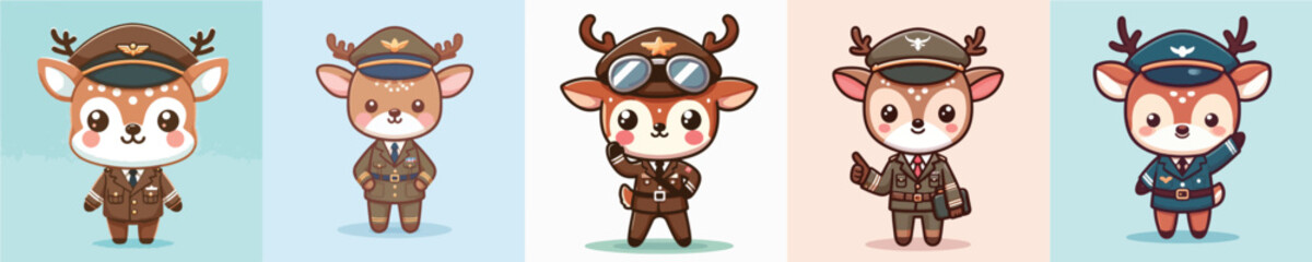 cute deer vector in pilot costume