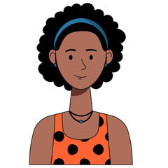 Confident African Woman with Afro Hair and Polka Dot Dress Vector Portrait