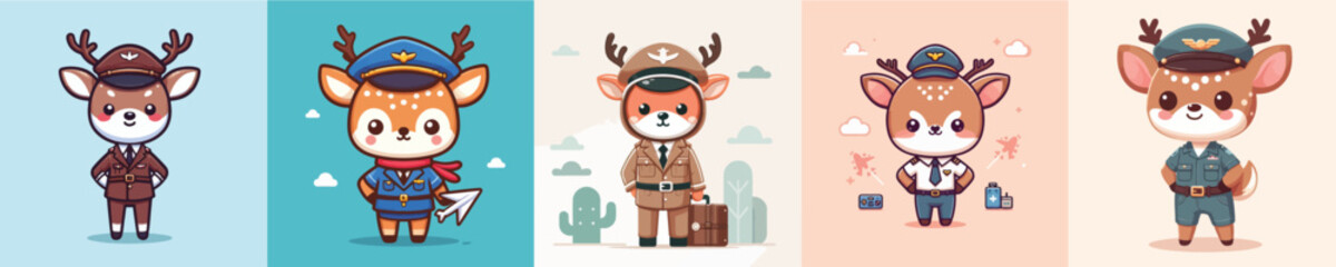 cute deer vector in pilot costume