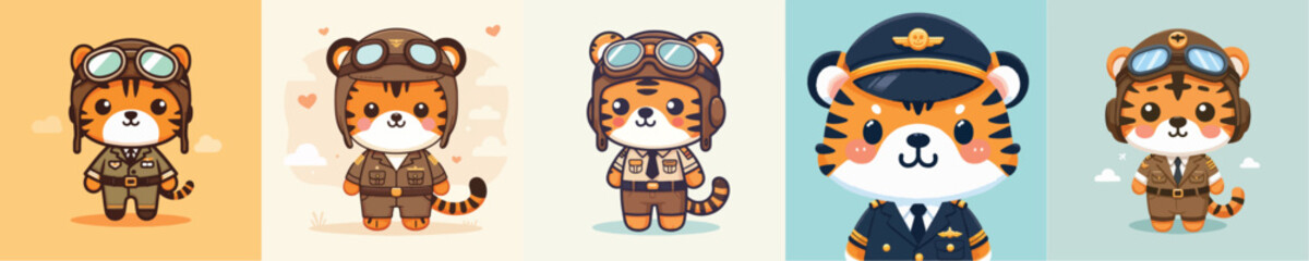 cute tiger vector in pilot costume