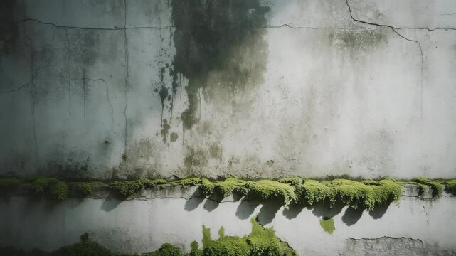 Green moss and rain stains on a wall