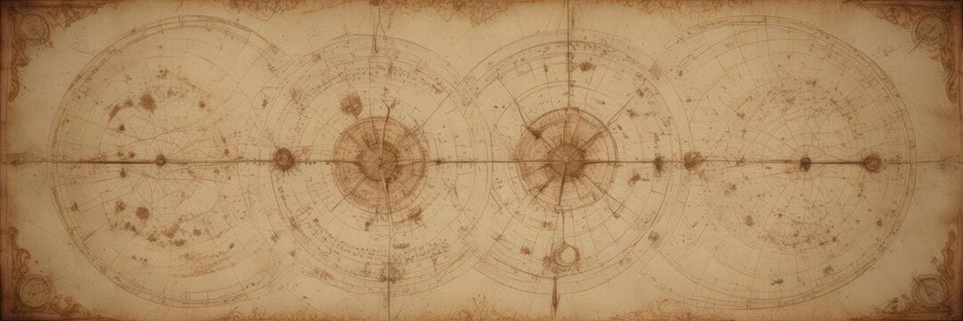 Faded celestial map, intricate constellations, aged parchment ,  stardust,  chart