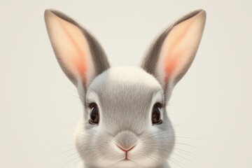 Fototapeta premium A cute, fluffy bunny stares forward with large, attentive ears