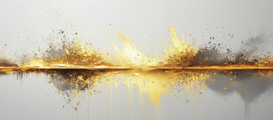 fondo abstracto horizontal con explosion de colores con pintura dorada, marron y blanca