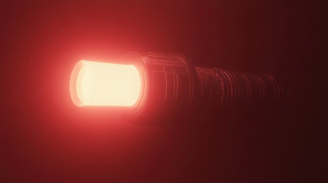 Minimalist digital render of space thruster design glowing over dark maroon red