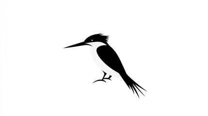Obraz premium Black and white kingfisher silhouette, side view, isolated, graphic design