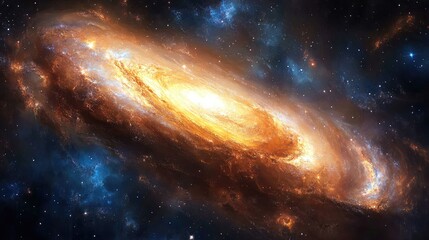 Obraz premium A stunning view of a luminous spiral galaxy surrounded by vibrant cosmic dust and shimmering stars in deep space