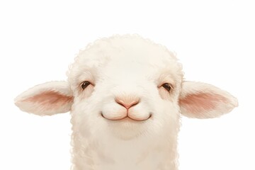 Fototapeta premium A cute, fluffy white lamb with a gentle smile on a white background