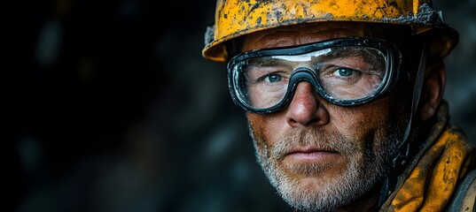 Fototapeta premium Senior Worker in Oil and Chemical Industry with Hard Hat and Glasses,