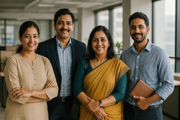 Professional diverse team smiling