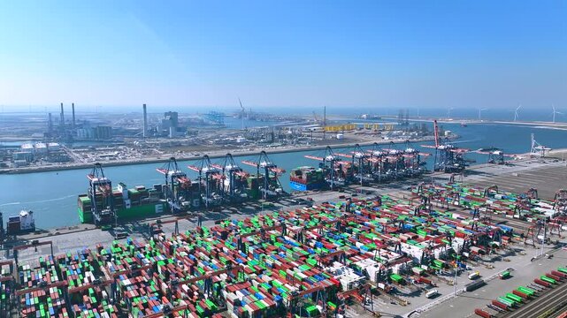 Aerial from industry in the harbor from Rotterdam in the Netherlands