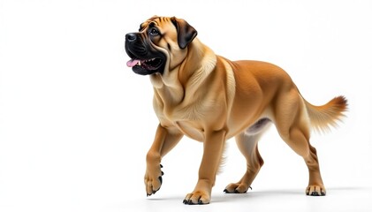 Obraz premium Majestic Mastiff, powerful stance, white background, stock photo, canine photography, canine