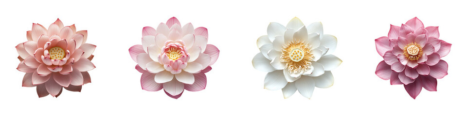 Obraz premium Set, Collection of A single piece of lotus top view isolated on transparent background.