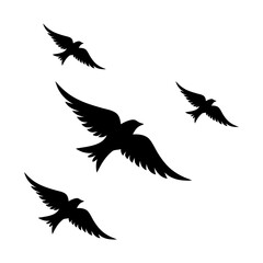 Black Birds Silhouette Vector Flying Icon with White Background.