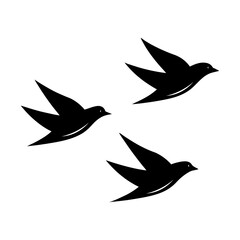 Black Birds Silhouette Vector Flying Icon with White Background.