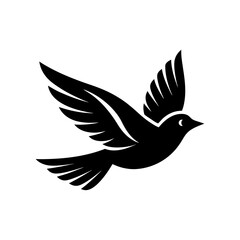 Minimal Flying Bird Icon Silhouette Vector on Clean White Background.