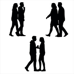 Silhouettes of people walking and standing together design