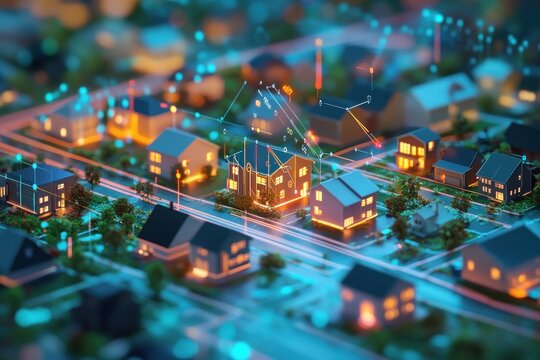 Smart city neighborhood at night