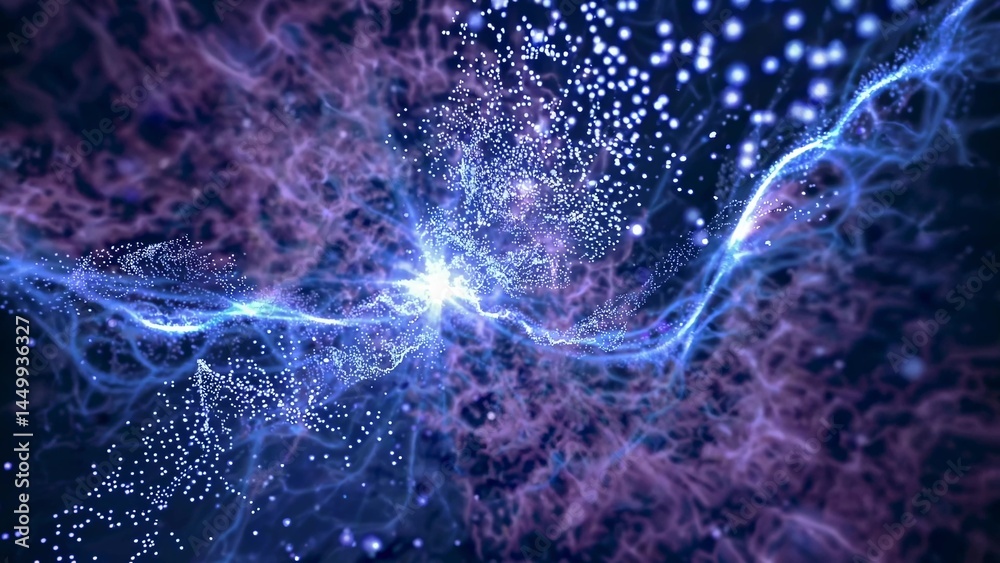 Canvas Prints abstract blue and purple particles are flowing and glowing, creating a mesmerizing cosmic scene with